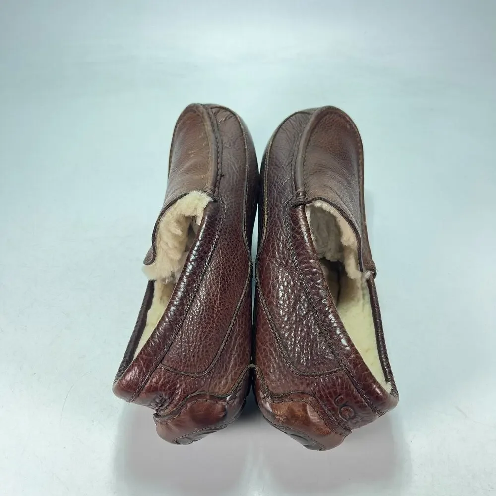 UGG Ascot Brown Leather Comfort Indoor Moccasin Loafers Slipper Men's Size 10